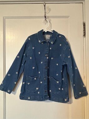 Hanna Andersson Blue Denim Jacket with White Daisy Embroidery